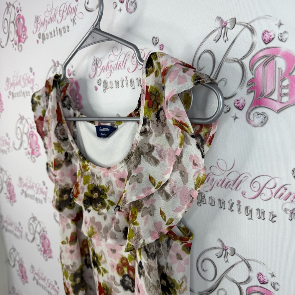 Reitmans tank top ruffle frilly Multicolor Floral Blouse with Ruffle Detail - Picture 4 of 12